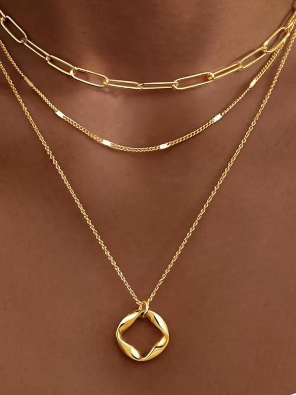 14K Gold Plated Layered Pendant Necklace Set